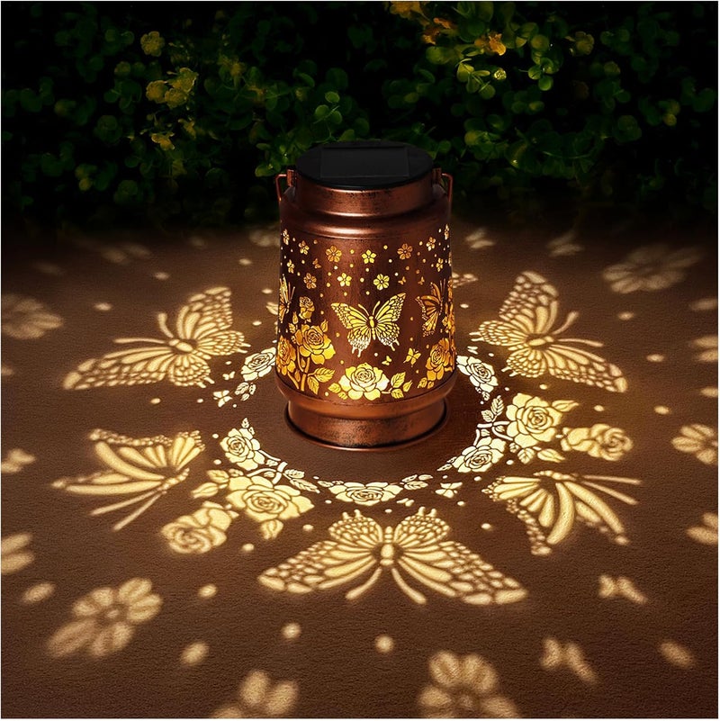BODEVEDOB Butterfly Solar Lanterns Outdoor Waterproof Rose Garden Decor Gifts for Women Mom Grandma Hanging Solar Lights Metal Solar Decoration Outside for Yard,Patio,Backyard,Porch - Image 1